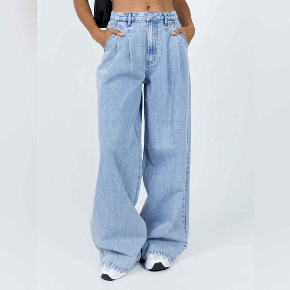Princess Polly Bakali Wide Leg Jeans Light Wash Size 4 - Picture 1 of 7